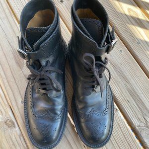 Louis Vuitton Men's (US 13) Black Leather Combat style Buckle Boots